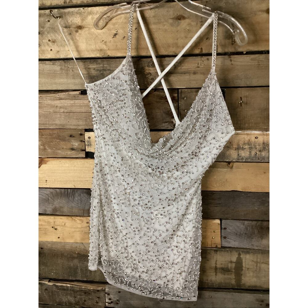 Retrofête Mich Pearl Embellished Rhinestone Mini Dress White Size Medium